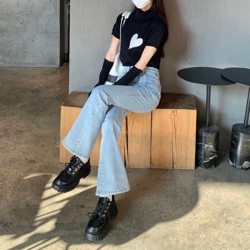 IELGY Quần denim Lưng Cao Ống Loe Ôm Dáng Thời Trang Cho Nữ