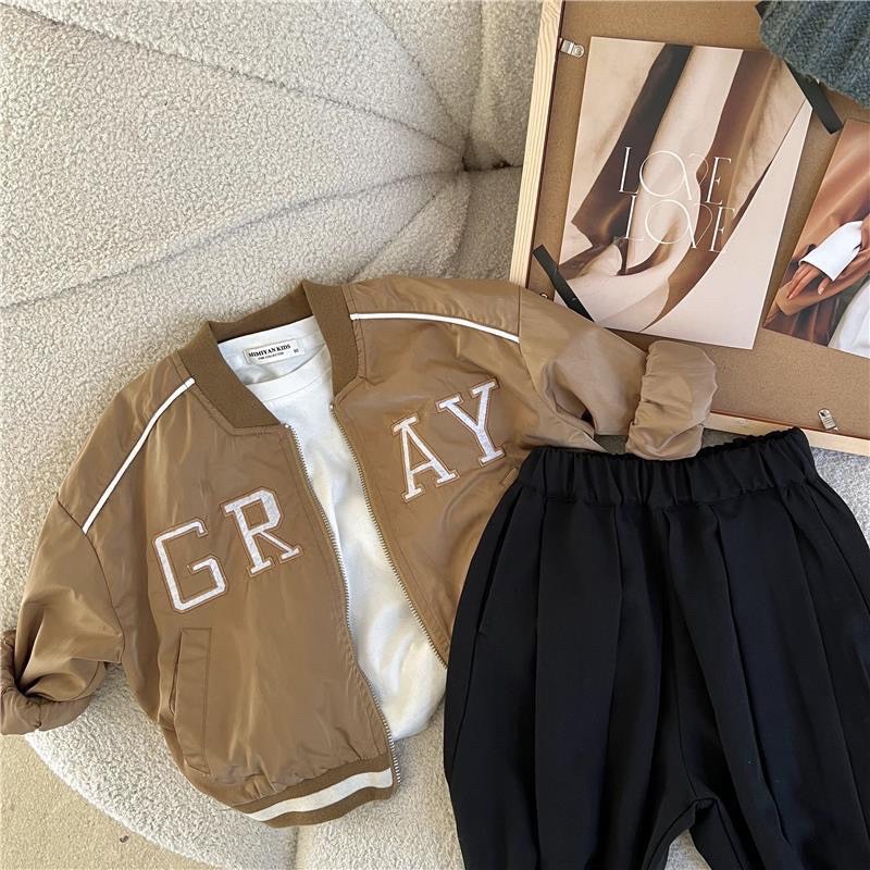 Áo khoác gió bomber kéo khóa GRAY bé trai 8-19kg