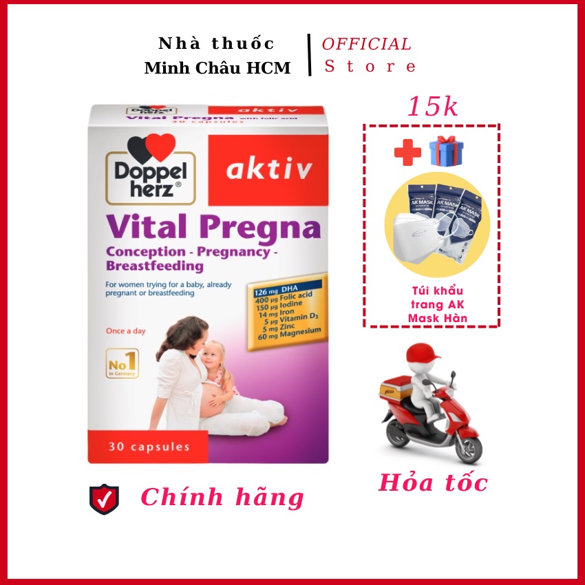 Vitamin tổng hợp cho bà bầu Vital Pregna nhập khẩu Đức hộp 30v - Nhà thuốc Minh Châu HCM