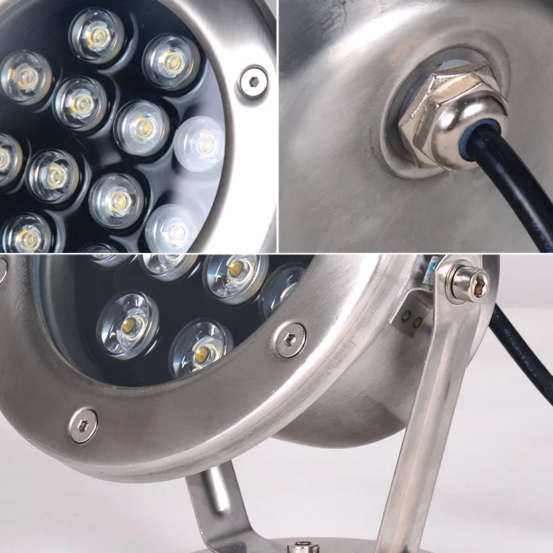 Đèn LED âm nước 12W, Điện 24V AC, INOX 304. Tiêu chuẩn IP 68. Dùng chiếu bể cá, hồ bơi... Bh 12 tháng