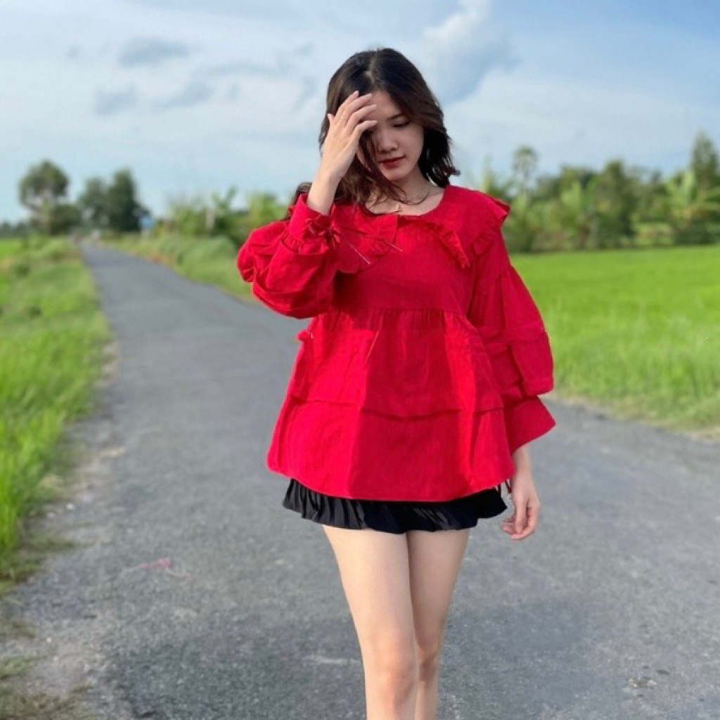 Áo baby doll tay phồng vải đũi hàn
