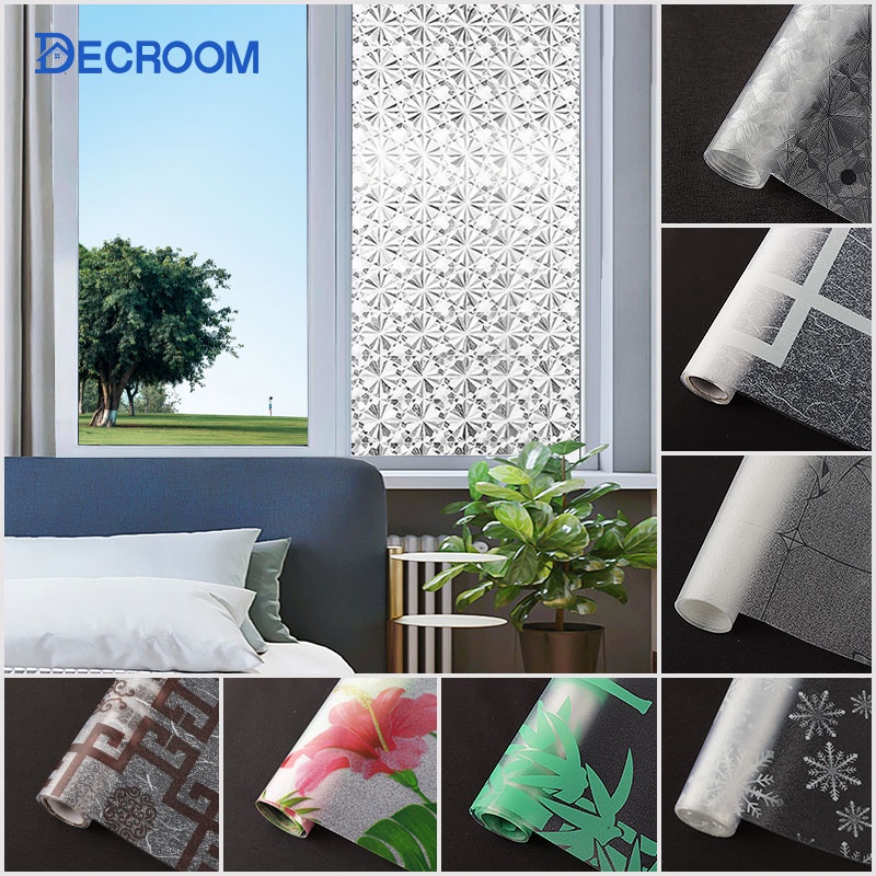 DECROOM Giấy dán kính 3d khổ 60cmx1m Chất liệu PVC mờ cao cấp, hấp phụ tĩnh điện không keo dễ dàng lắp đặt