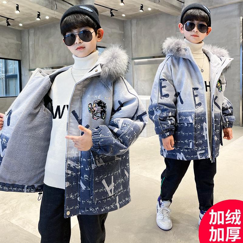 Áo Khoác Mùa Đông Cho Trẻ Em Bé Trai 2023, Áo Khoác Lót Lông Nhung Siêu âm Kèm Mũ Lông Thú Chất Cotton
