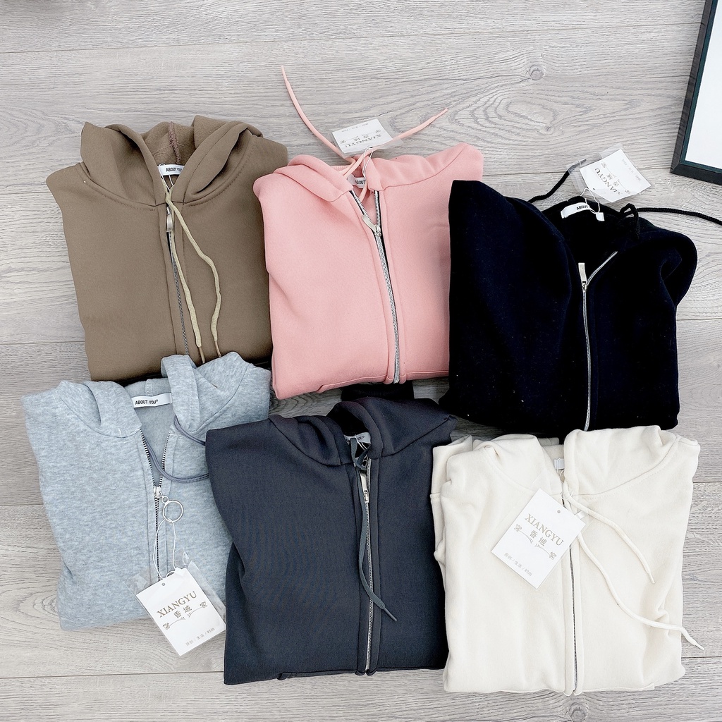 Set áo khoác nỉ bông kéo khoá kèm quần dài trơn dày dặn