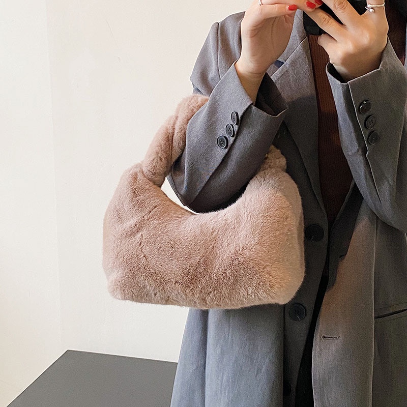 Túi Xách Đeo Vai Phủ Bông Acrylic Cỡ Lớn Phối Dây Xích Thời Trang 2022 Dễ Thương Dành Cho Nữ