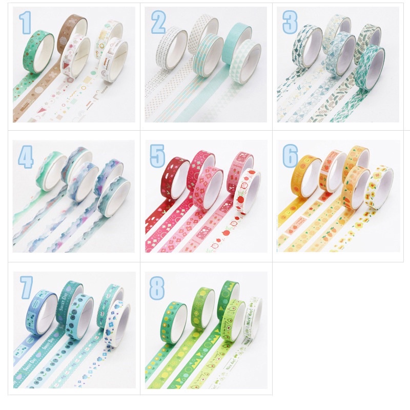 Hộp 5 cuộn băng keo washi dễ thương trang trí sổ tay