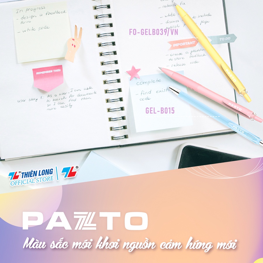 Bút Gel nước Thiên Long Gel-B015 ngòi 0.5mm mực xanh viết trơn êm mực dầu, 5 tone pastel