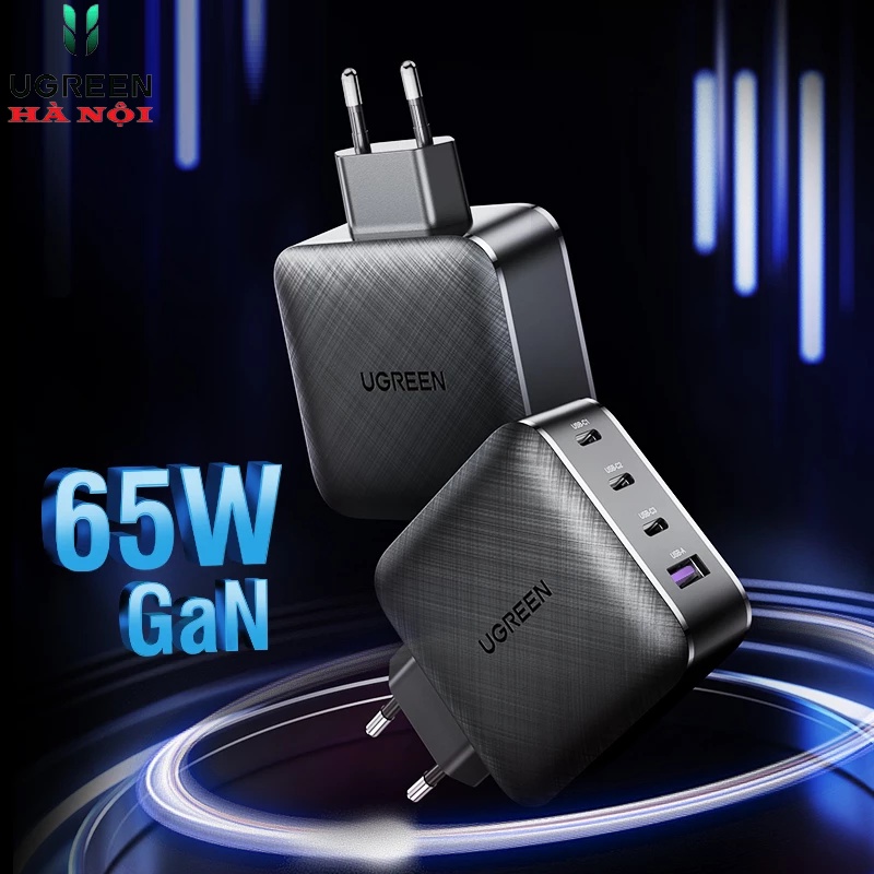 Củ Sạc điện thoại 3 cổng USB-C và 1 USB hỗ trợ GAN X PD FAST CHARGER 65W màu đen Ugreen (70774) UGRE