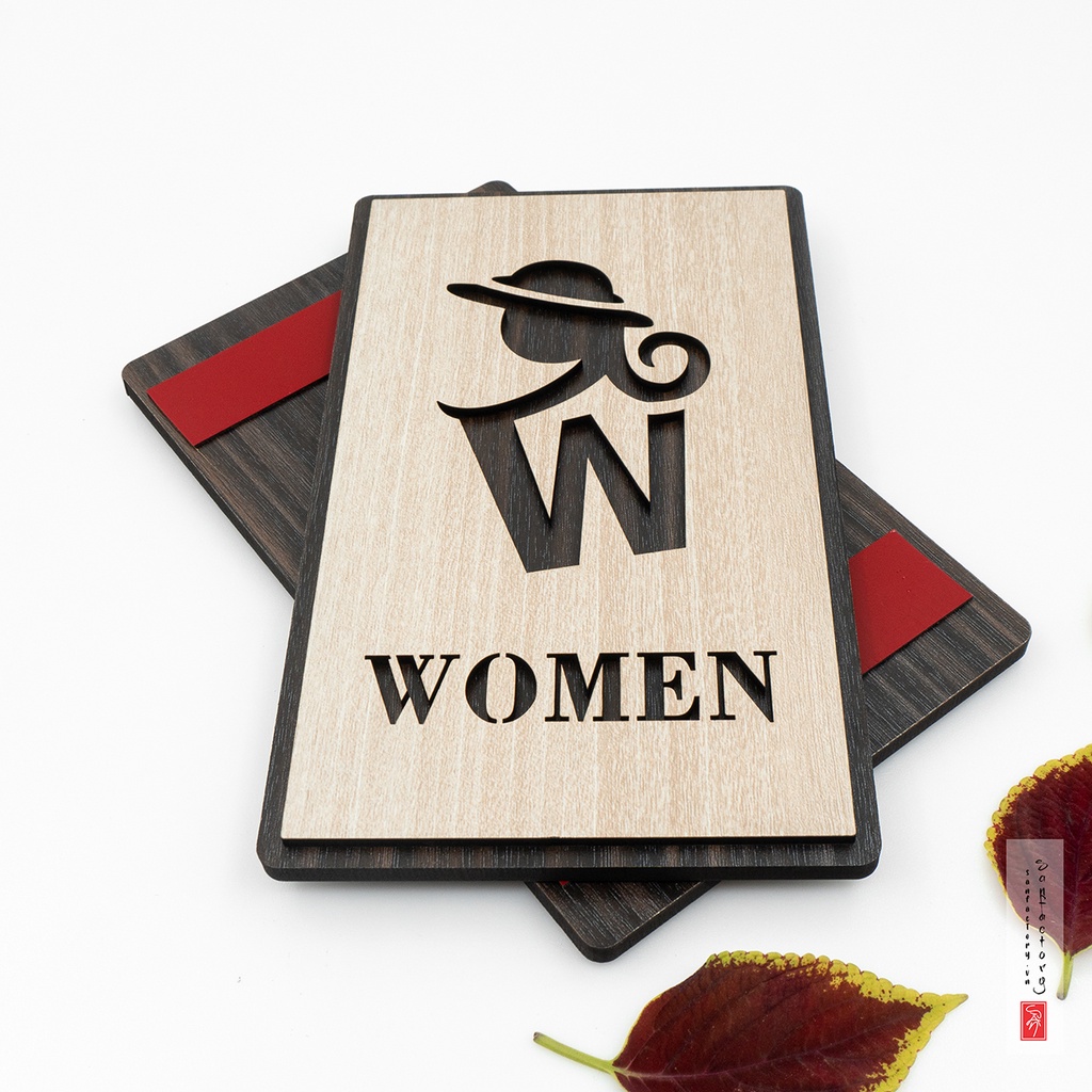 Cặp bảng gỗ Women Men dán cửa phòng toilet SAN-TL07