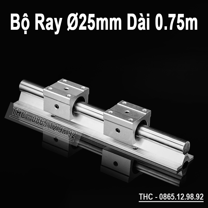 Thanh Ray Trượt Tròn Có Đế SBR25 (1 Thanh Ray Ø25 Dài 0.75m + 2 Con Trượt) Ty Trượt Thép Chống Rỉ Dẫn Hướng Chuẩn
