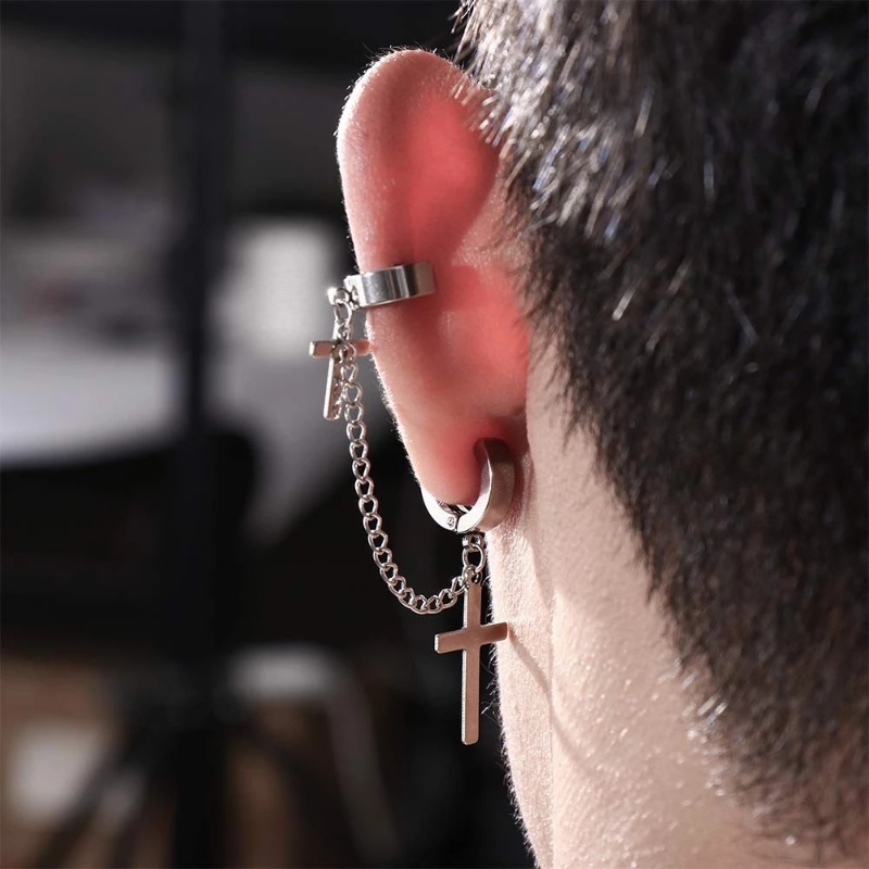 Khuyên Tai / Bông Tai Tích Hợp Kẹp Hình Thánh Giá Phong Cách Hip Hop Gothic Punk Cho Nữ