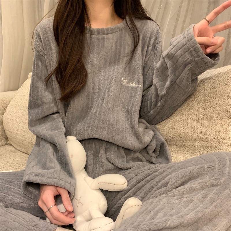 BN7_ Bộ ngủ pijama dài tay lông cừu ấm ấp dễ thương phong cách Hàn Quốc