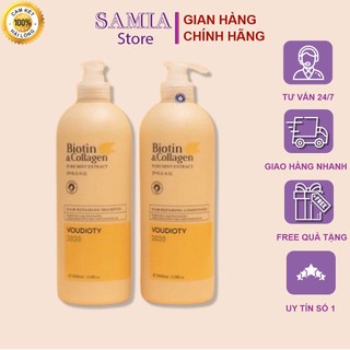 Cặp Dầu Gội Xả Biotin Collagen Samia Vàng Phục Hồi Kích Thích Mọc Tóc Ngăn Ngừa Rụng Tóc 1000ML