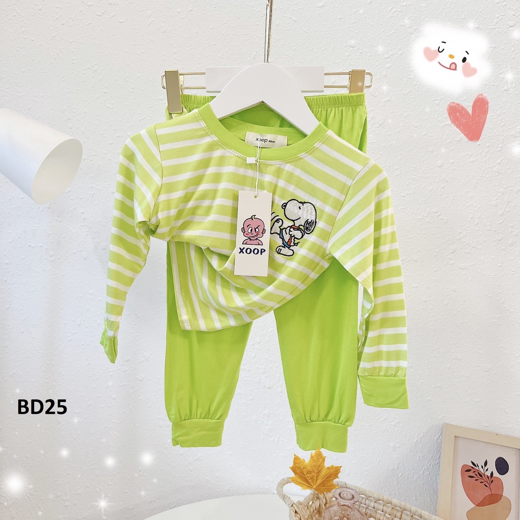 Bộ dài tay  sọc dệt - Bộ dài tay xoop  thêu chó snoopy cho bé ( cân nặng từ 8-19kg) BD25