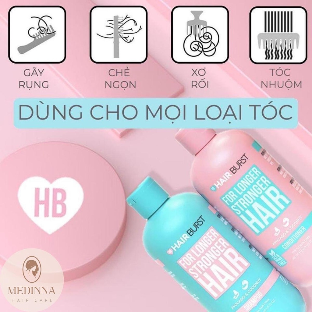 Bộ Dầu Gội & Dầu Xả HAIRBURST Avocado&Coconut For Longer Stronger Hair Hỗ Trợ Mọc Tóc, Ngăn Gãy Rụng, Làm Dày Tóc 350ML