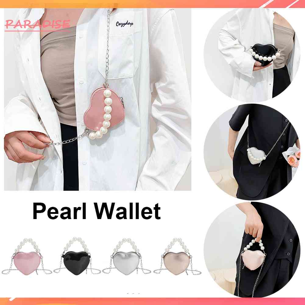 Túi Đeo Chéo Mini Hình Trái Tim Đính Ngọc Trai Thời Trang Dành Cho Nữ