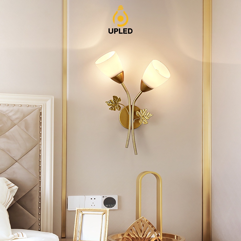 Đèn Ngủ Treo Tường Hoa Thường Xuân Mạ Đồng UPLED Trang trí Phòng Khách, Lối đi
