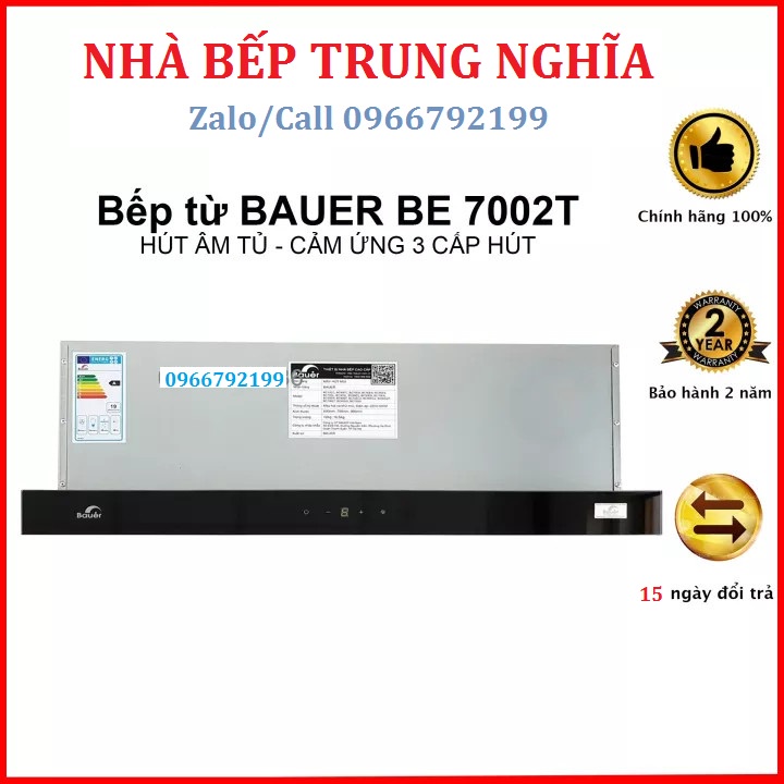 Máy hút mùi âm tủ Bauer BC-7002T - Điều khiển cảm ứng 3 tốc độ, Bảo Hành 2 Năm