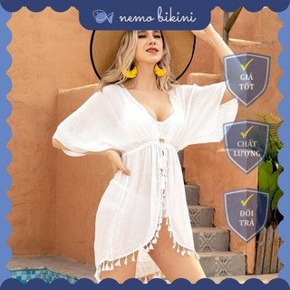Áo choàng đi biển, áo khoác đi biển dáng lỡ vải tơ mềm phối dây lưới AC3 Nemo Bikini