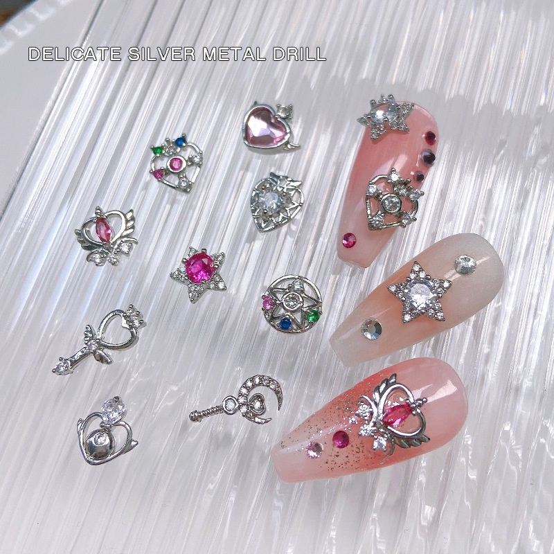 Phụ Kiện Kim Loại Trang Trí Móng Tay Hình Ngôi Sao Năm Cánh Đính Đá Zircon Màu Sắc