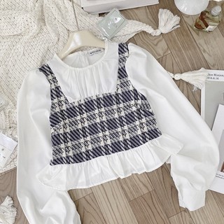 Áo sơ mi dạ tweed bèo gấu
