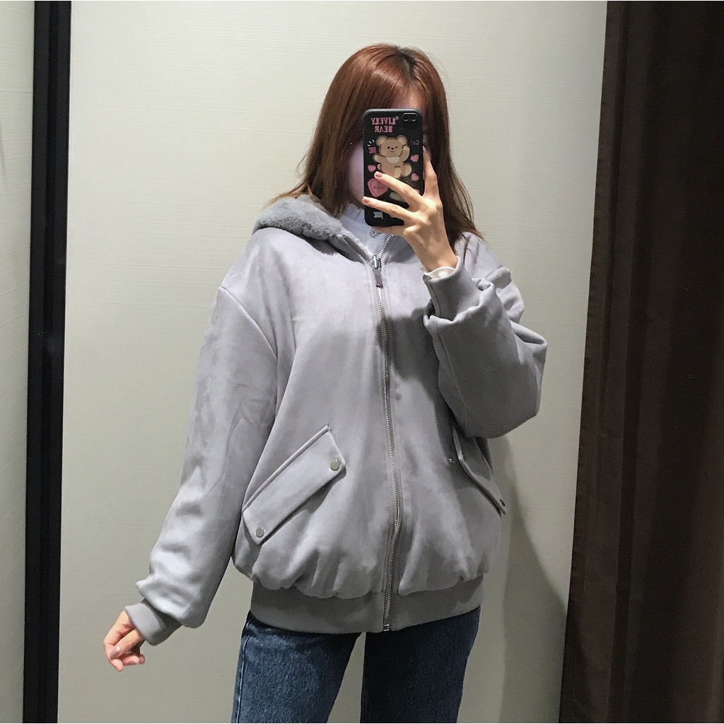 ÁO KHOÁC ZARA XUẤT DƯ TUỒN NỮ CÓ MŨ LÓT LÔNG MẶC ĐƯỢC HAI MẶT MÀU XÁM/KEM - 3046/287