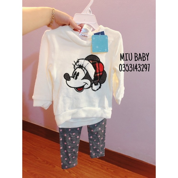 Set bộ Mickey len trắng đỏ xám bé gái nguyên móc xịn đét