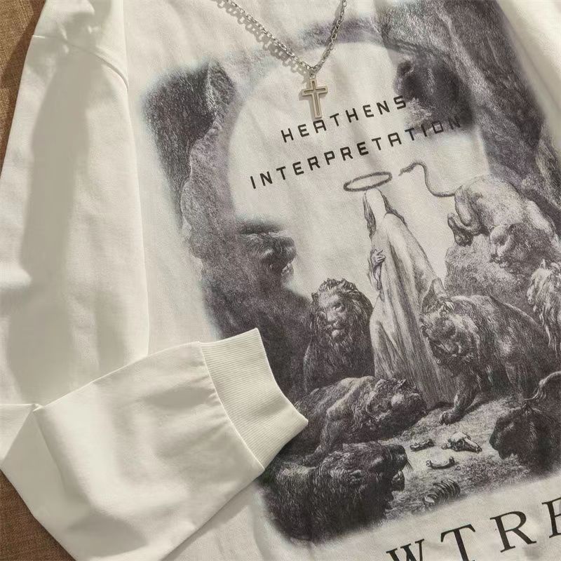 Áo Thun Sweater Phối Dây Xích Kiểu Retro Âu Mỹ Thời Trang Xuân Thu Cho Nam