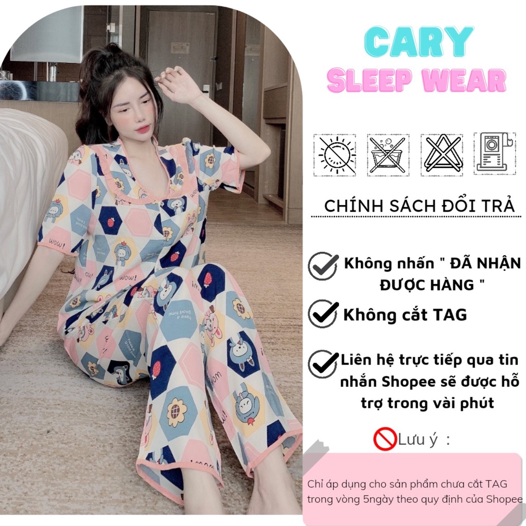 Đồ bộ nữ pijama mặc nhà bộ ngủ dễ thương áo cộc quần dài chất lụa mango cao cấp CARY