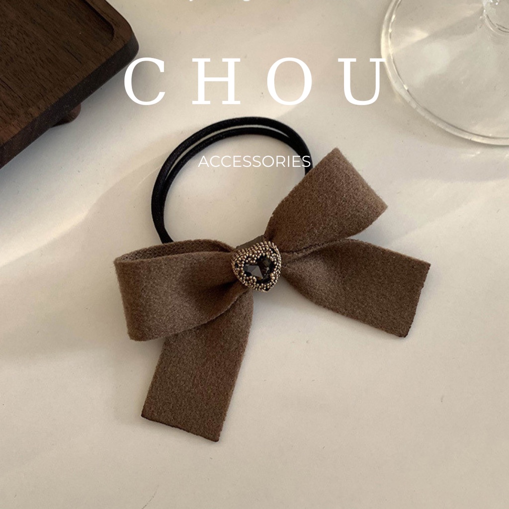 Dây Buộc Tóc Nơ Đính Đá Trái Tim | CHOU ACCESSORIES |