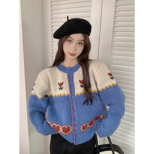 Áo khoác cardigan NZN dệt kim dáng rộng phong cách retro Hàn Quốc cho nữ