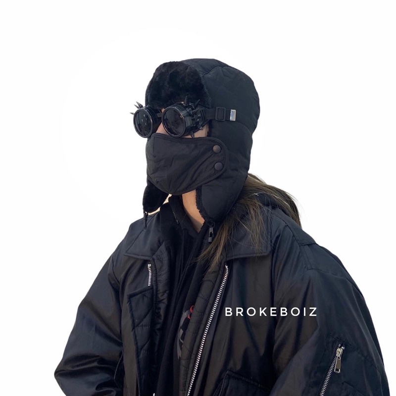 Mũ lông gắn kính phong cách Steampunk, Y2k Brokeboiz