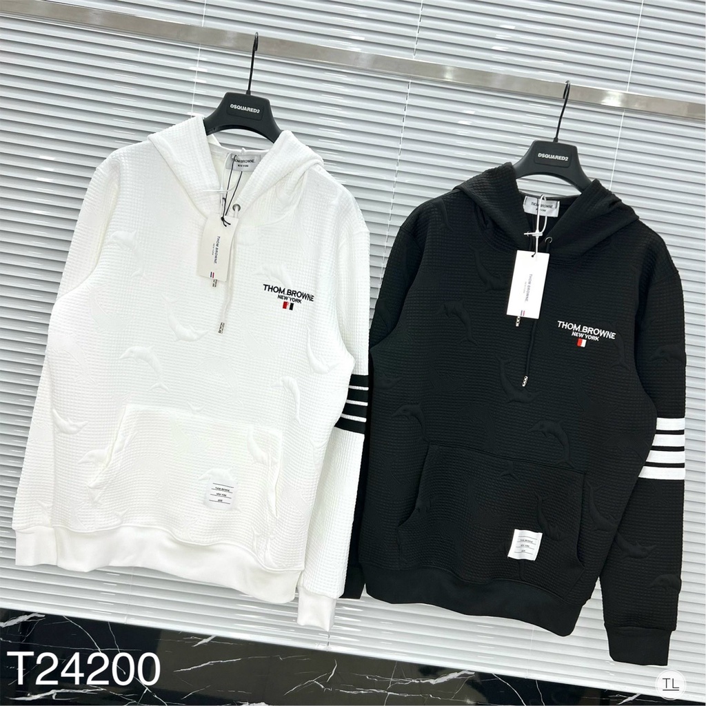 Áo Hoodie Nam Thom 4 Vạch Tay Phối Họa Tiết Cá Heo In Chìm - Áo Nỉ Hoodie Unisex Nam Nữ Thom Chất Nỉ Bông Cao Cấp DT STO