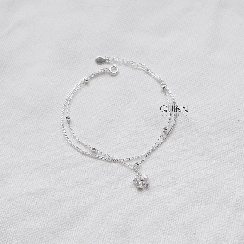 Lắc tay nữ bạc 925 Cosmos, lắc tay hoa đính đá dây đôi Quinn Jewelry
