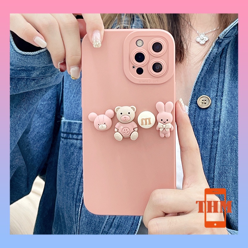 Ốp điện thoại gấu thỏ hồng xinh xắn cho iPhone 13Pro Max 13Pro 13 12ProMax 12Pro 12Mini 11 Pro Max X XS Max XR 7 8 Plus-034