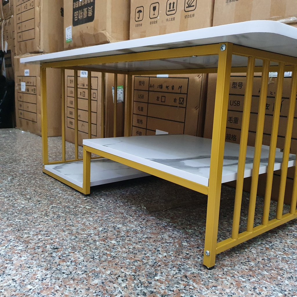 Bàn trà sofa phòng khách, mặt gỗ vân đá dày 15mm, thiết kế 3 tầng, chân sắt phun sơn tĩnh điện, kích thước 100x50x42cm | BigBuy360 - bigbuy360.vn