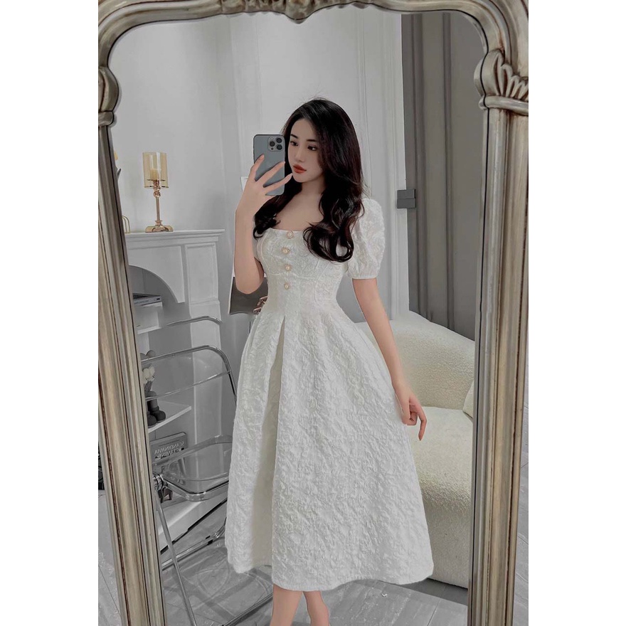 Hàng hot L1 Đầm gấm xốp dài ôm eo dáng xèo có mút