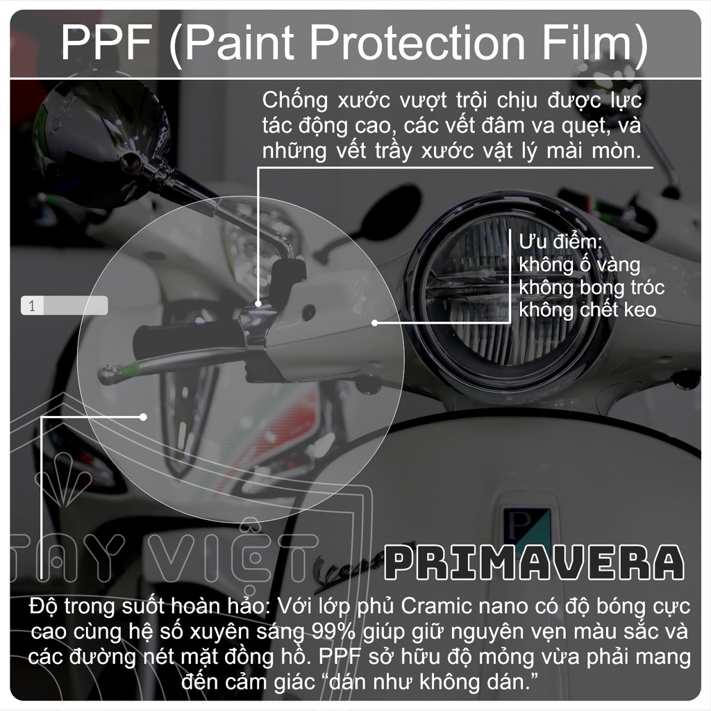 PPF Vespa PRIMAVERA Miếng dán bảo vệ CHÓA ĐÈN xe VESPA PRIMAVERA