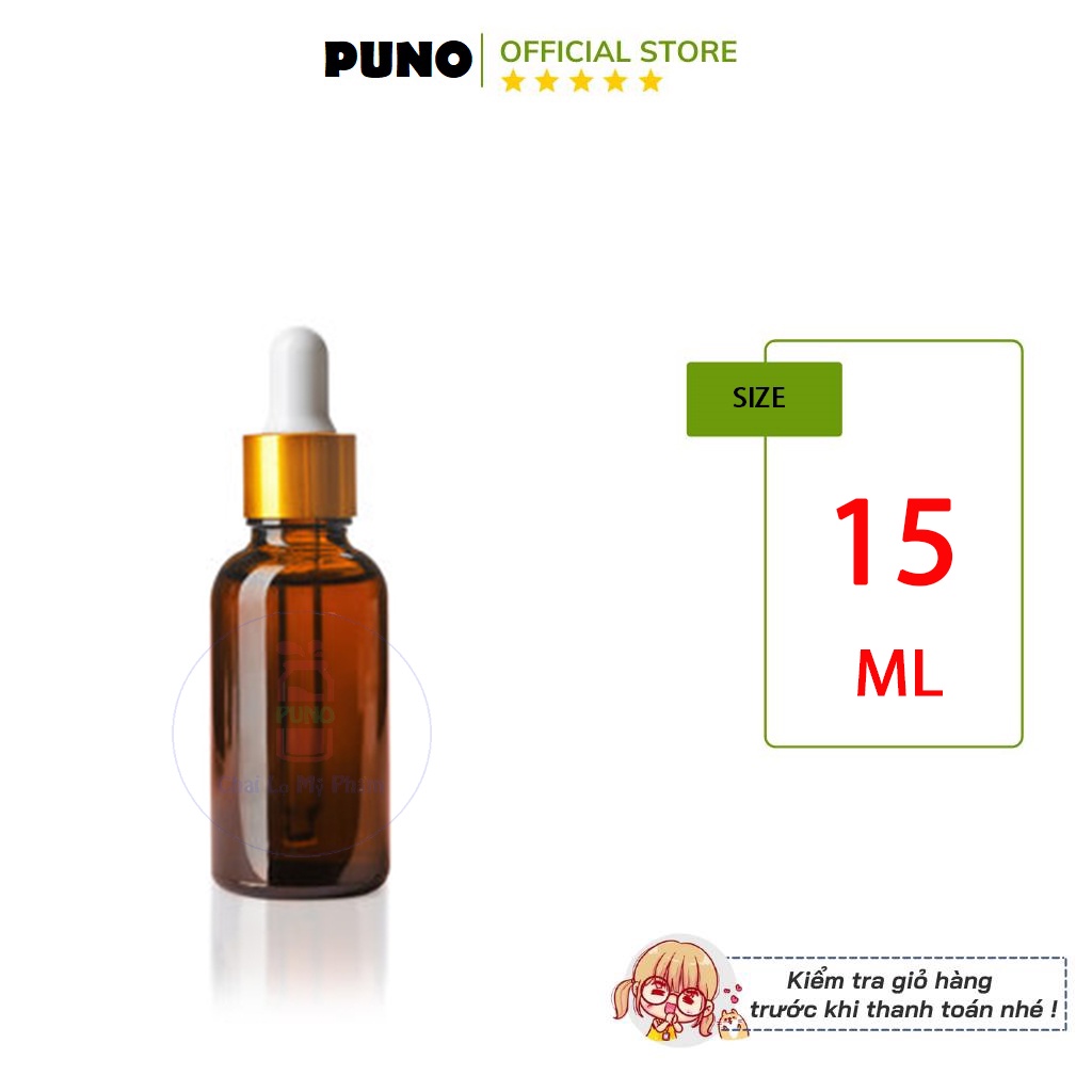 Chai tinh dầu serum nâu nắp bóp vàng 15ml