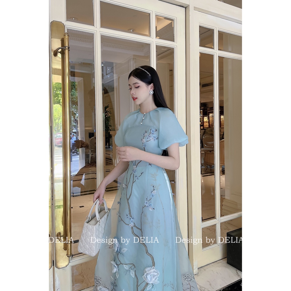 Áo Dài Cách Tân Thiết Kế Cao Cấp Delia Lam Ngọc Tơ Organza Đính Kết