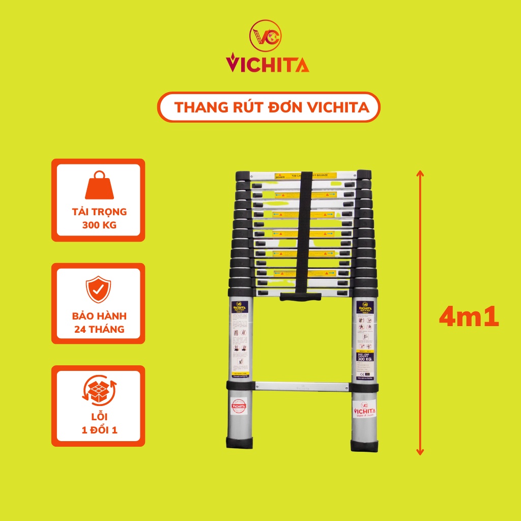 Thang Nhôm Rút Đơn 4.1M VICHITA - Thang Rút Tiện Lợi - Tặng Thêm 2 Chốt Thang