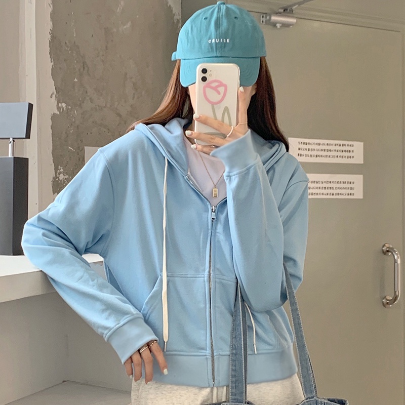 Áo khoác hoodie SUXI thể thao tay dài màu sắc đơn giản dễ phối đồ cho nữ