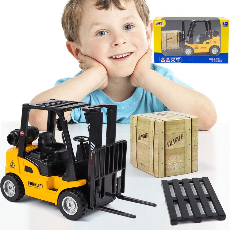 Đồ chơi mô hình xe nâng hàng kim loại mini tỷ lệ 1:50 an toàn cho bé có thể trang trí.