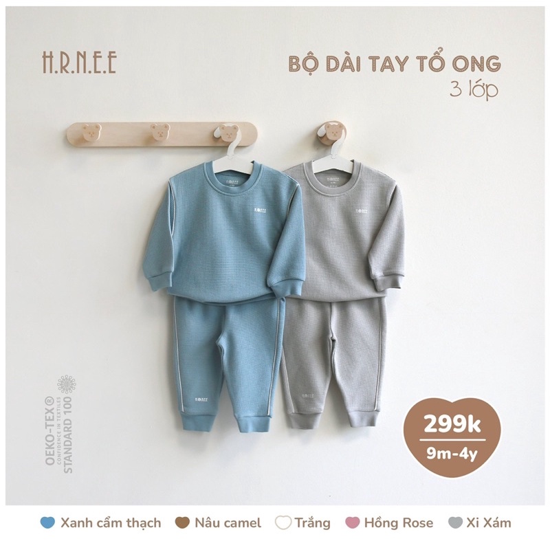 HRNEE - Bộ dài tay vải tổ ong cho bé trai/bé gái