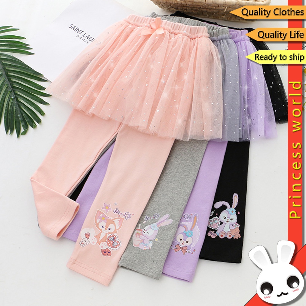 Quần Legging Công Chúa Chất Liệu Cotton Phối Váy Xinh Xắn Cho Bé Gái