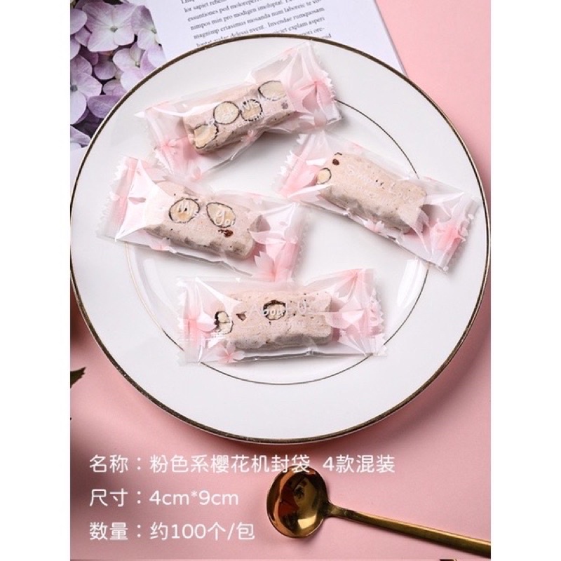 set 100 vỏ túi kẹo 4x9cm hoa anh đào
