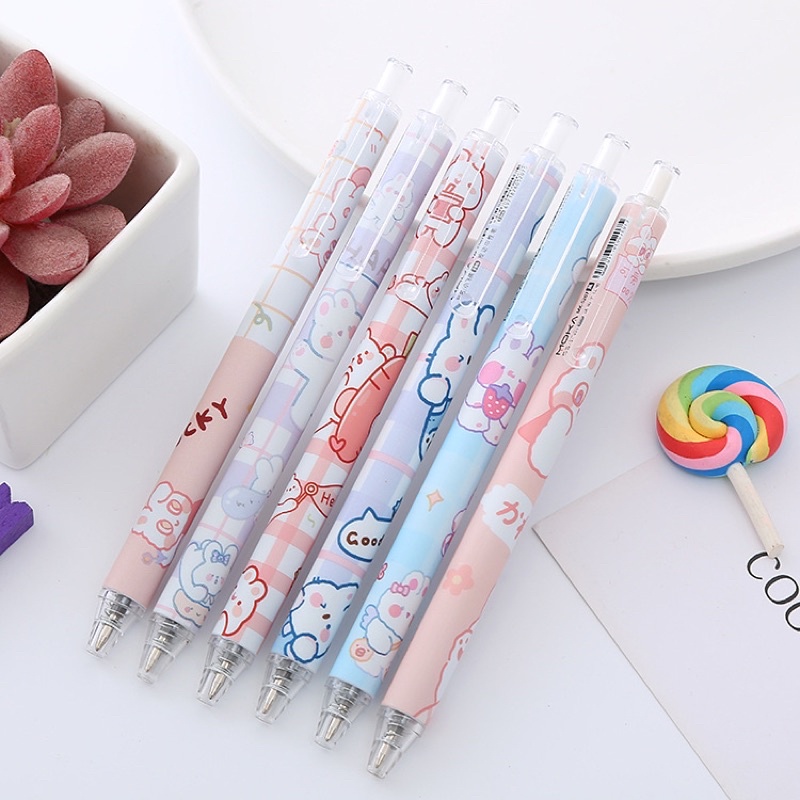 Bút Bi Bấm màu pastel 0.5mm cute dễ thương, bút gel bấm mực đen nhanh khô Ếch Ộp Vpp