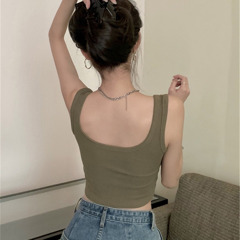 Áo hai dây SUXI thể thao có mút đệm ngực thiết kế hở lưng đơn giản cho nữ