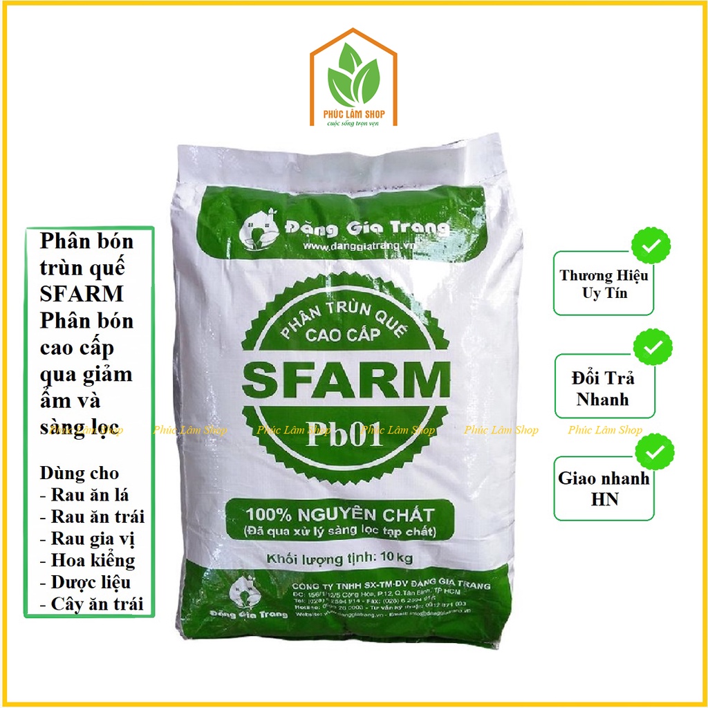 Phân trùn quế SFARM cao cấp đã qua giảm ẩm và sàng lọc, phân bón rau củ quả, hoa, cây trồng Phúc Lâm Shop