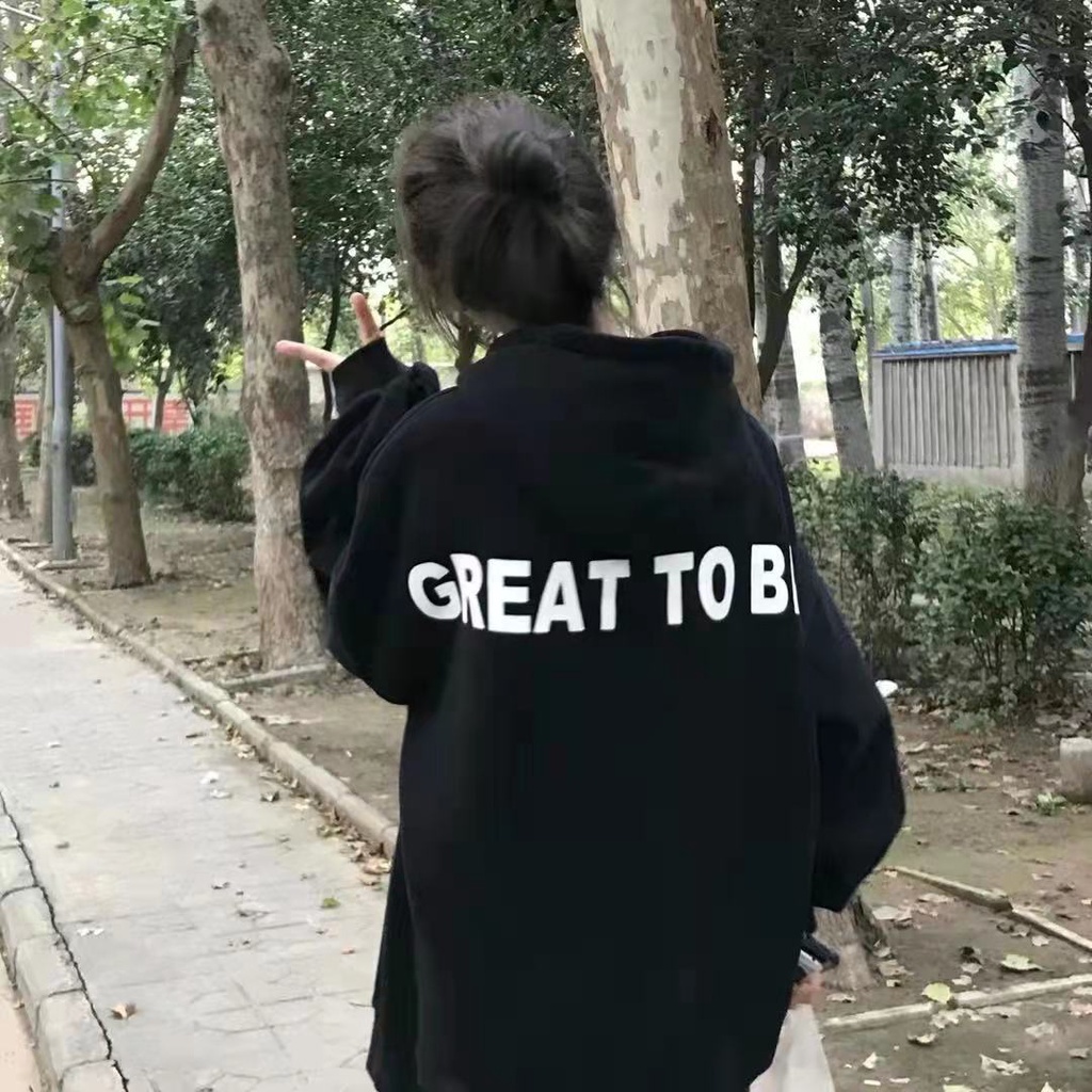 Áo Hoodie Lót Lông Cừu Dày Tay Dài In Chữ Màu Đen Thời Trang Thu Đông 2022 Cho Bạn Gái